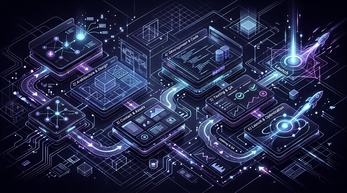Website planning and launch workflow illustration