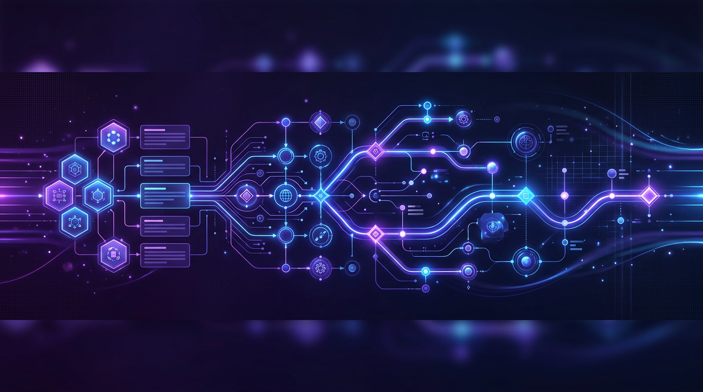 Abstract project intake workflow and planning path illustration