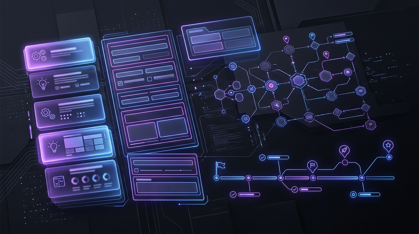 Abstract project intake and discovery workflow illustration