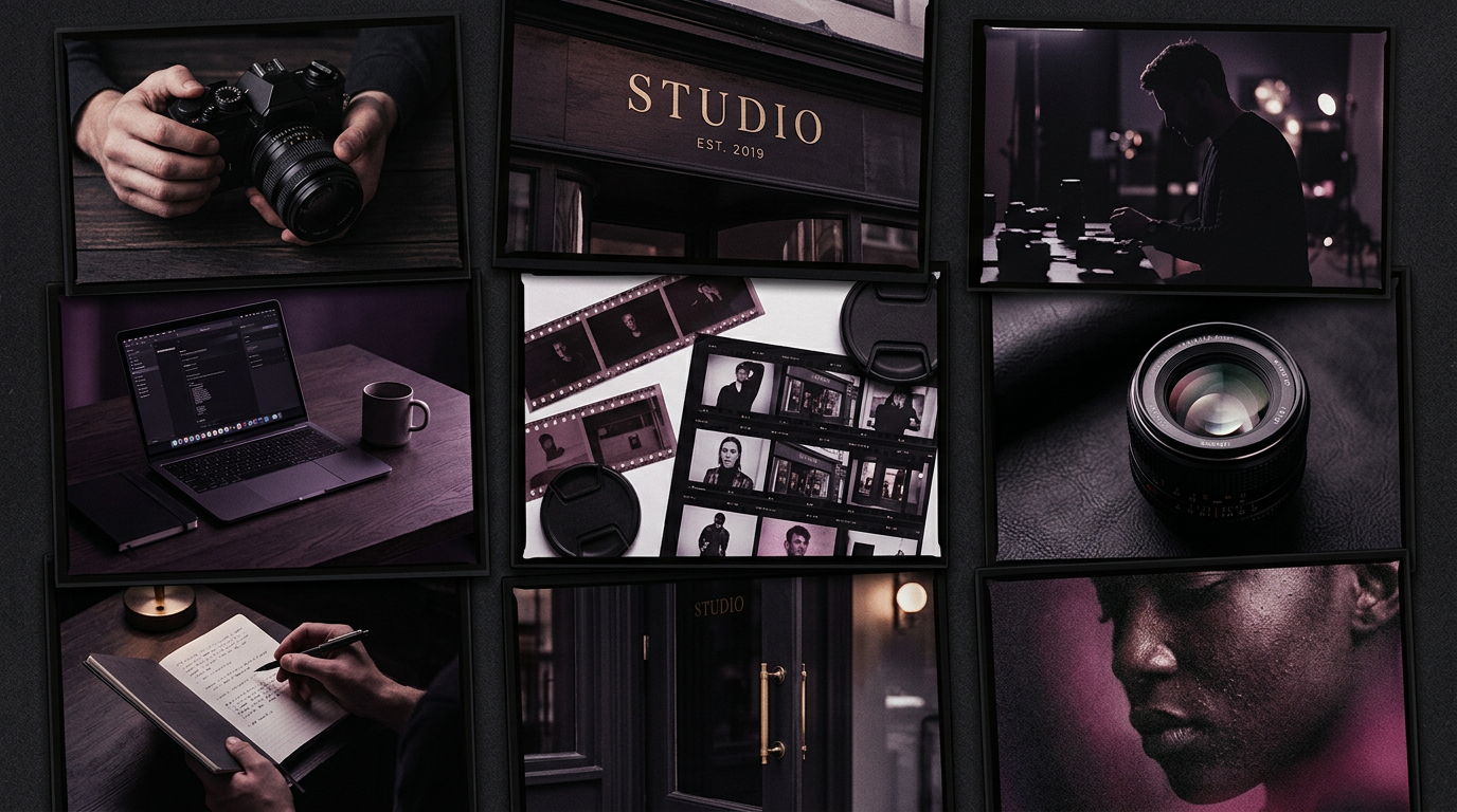 Editorial contact-sheet style brand photography illustration